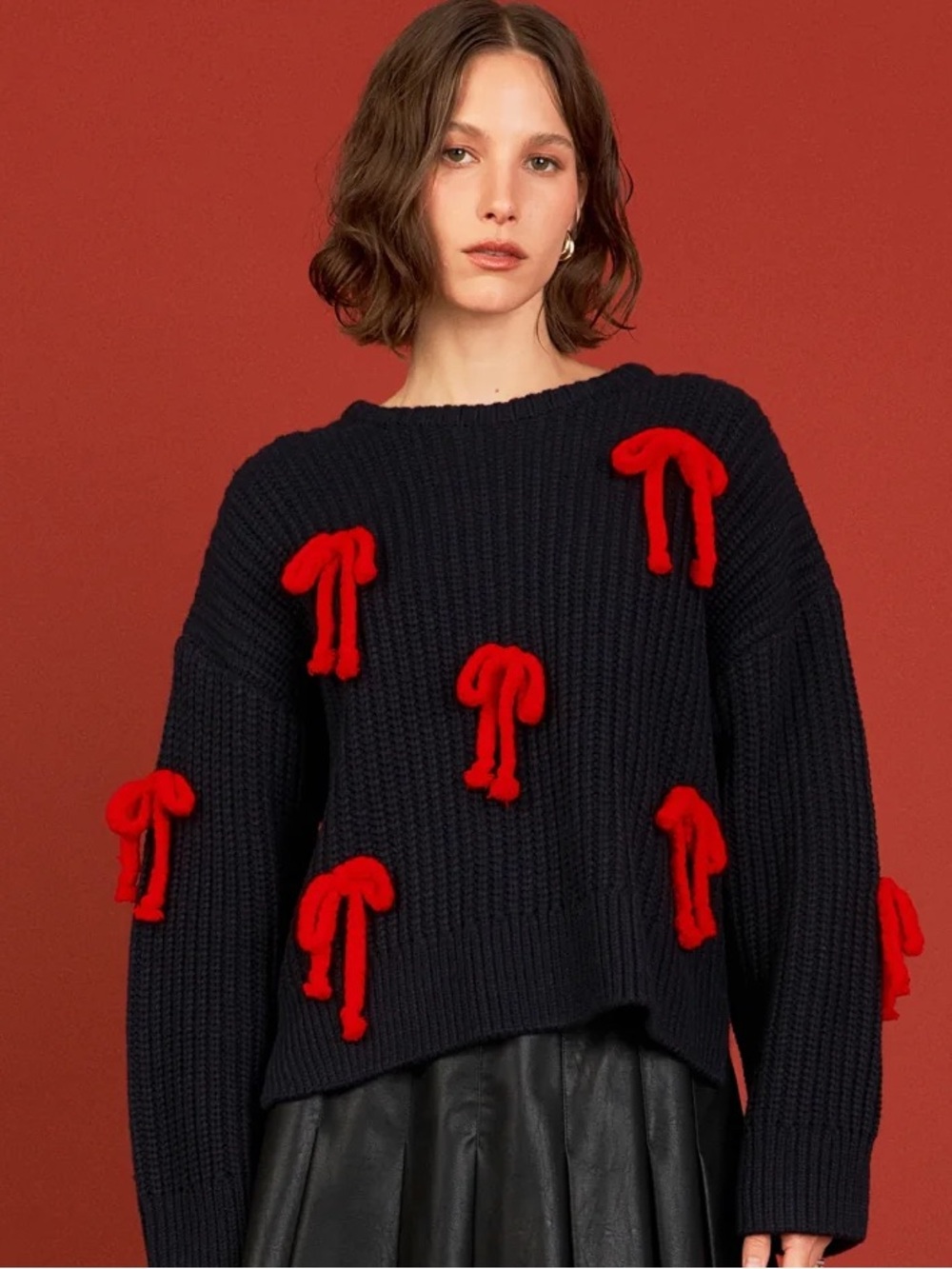 English Factory Bow Knit Chunky Sweater